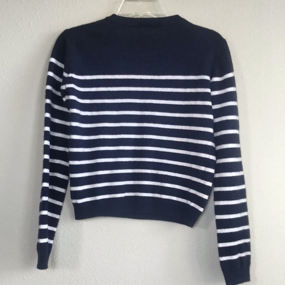 Mason Labiche Blue and White 100% Merino Wool Crew Neck Sweater - Picture 5 of 5